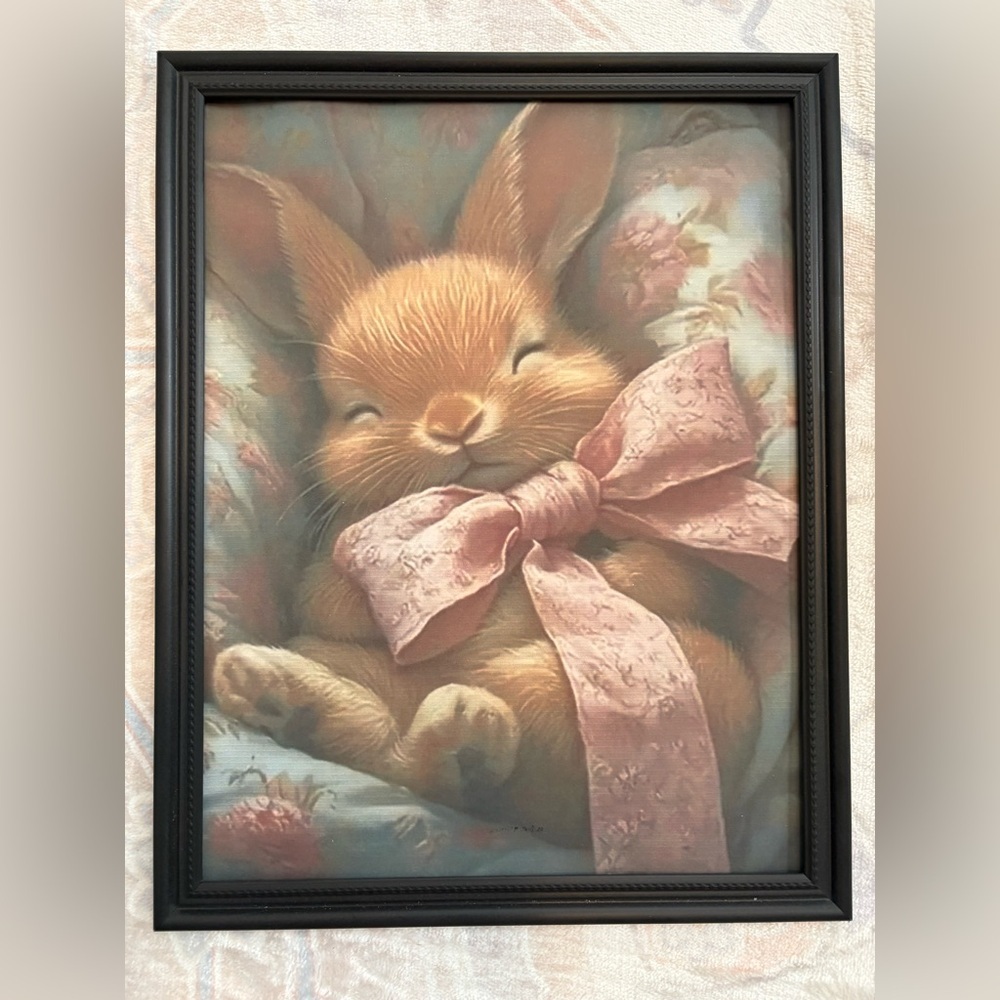 Framed framed 8x10” adorable napping bunny